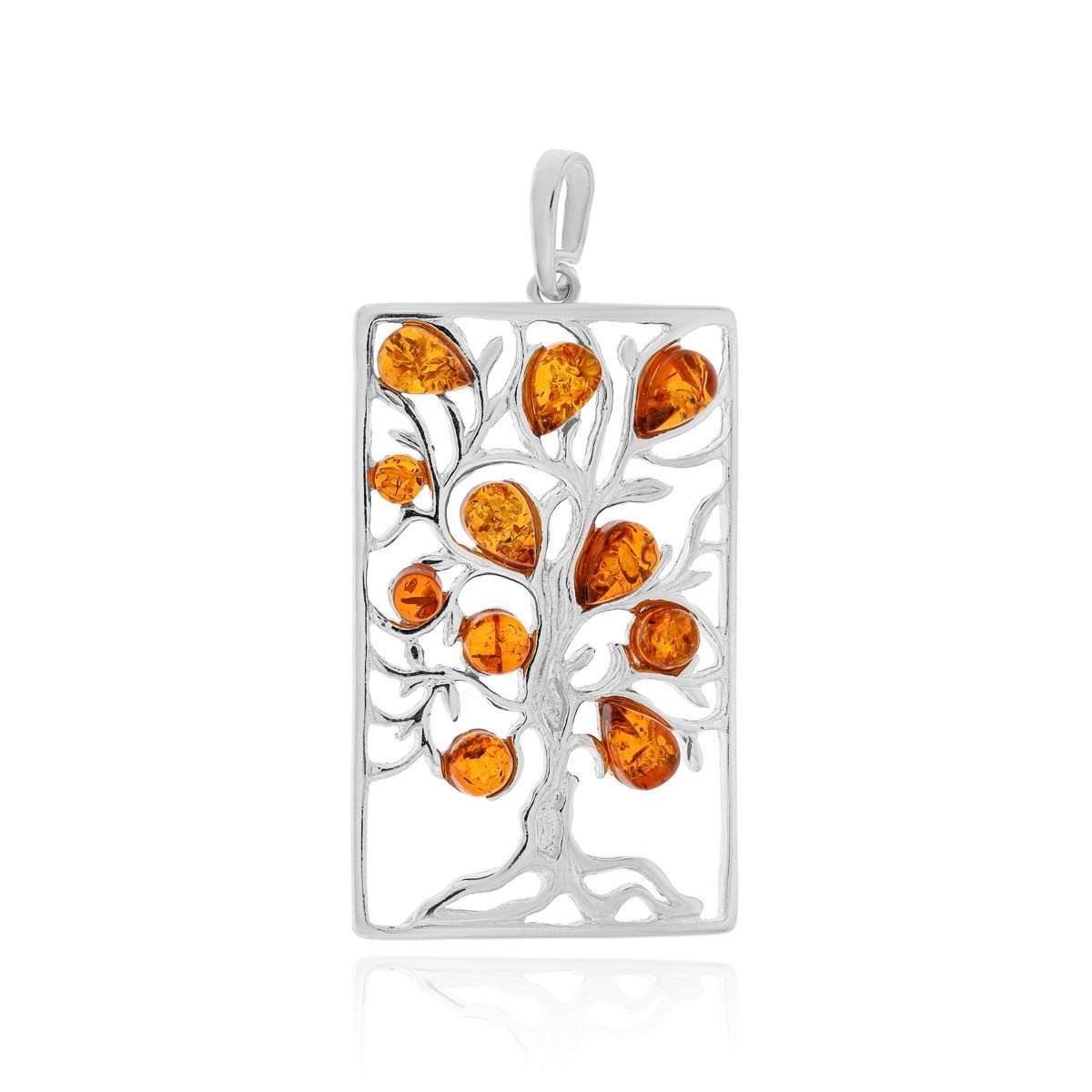 Srebrna zawieszka wisiorek z bursztynem, drzewko pr. 925