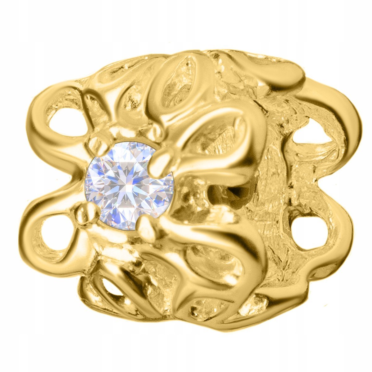 Złoty Charms Kwiat Kwiatek Życia Koralik z Cyrkoniami SREBRO 925