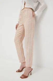 Armani Exchange spodnie lniane kolor beżowy - Spodnie damskie - miniaturka - grafika 1