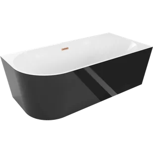 Mexen Mia wanna wolnostojąca narożna prawa 140 x 75 cm, biała/czarna, przelew miedź szczotkowana - 52691407575P-65 - Wanny - miniaturka - grafika 1