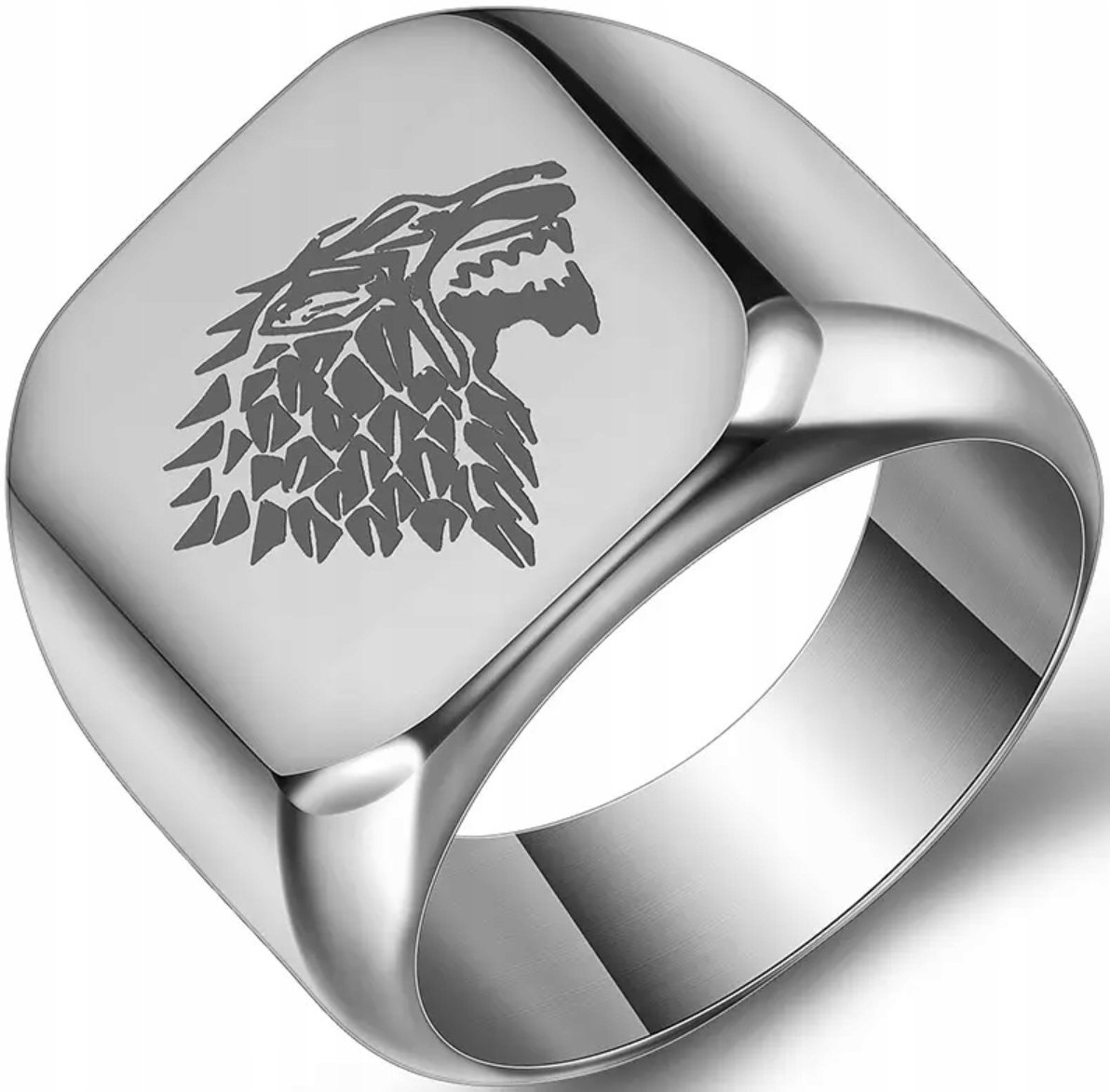 Srebrny Sygnet z Wilkiem Wolf Wiedźmin Luksusowy Elegancki Stal Szlachetna