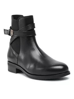 Botki damskie - Tommy Hilfiger Botki Th Hardware On Belt Flat Boot FW0FW05967 Czarny - grafika 1