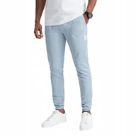 Dresy męskie - Spodnie męskie dresowe z dzianiny jasnoniebieskie V4 OM-PASK-0211 XXL - miniaturka - grafika 1