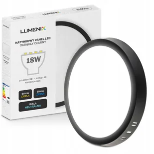 Panel plafon sufitowy Led Natynkowy Okrągły 18W 1620lm Nie mruga CCD Czarny - Lampy sufitowe - miniaturka - grafika 1