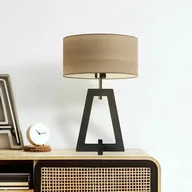 Lampy stojące - NOWOCZESNA LAMPKA STOŁOWA Z DREWNA CZARNA Z ABAŻUREM EVELINE ECO - miniaturka - grafika 1