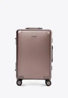 Walizki - Mała walizka z aluminium na kółkach beżowo - szara - miniaturka - grafika 1