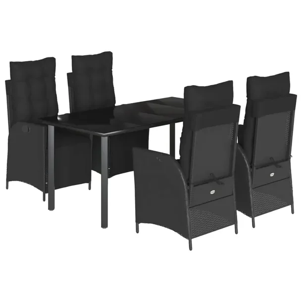 Zestaw mebli ogrodowych czarny z rattanem PE, stół 160x80x74 cm, krzesła