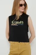 Koszulki sportowe damskie - Calvin Klein Jeans top bawełniany kolor czarny - miniaturka - grafika 1