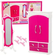 Akcesoria dla lalek - Zestaw Meble Dla Lalek Szafa Lustro Wieszaki Różowe - miniaturka - grafika 1