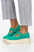 Półbuty damskie - Zielone półbuty skórzane na platformie PRODUKT POLSKI Casu 20102 - miniaturka - grafika 1