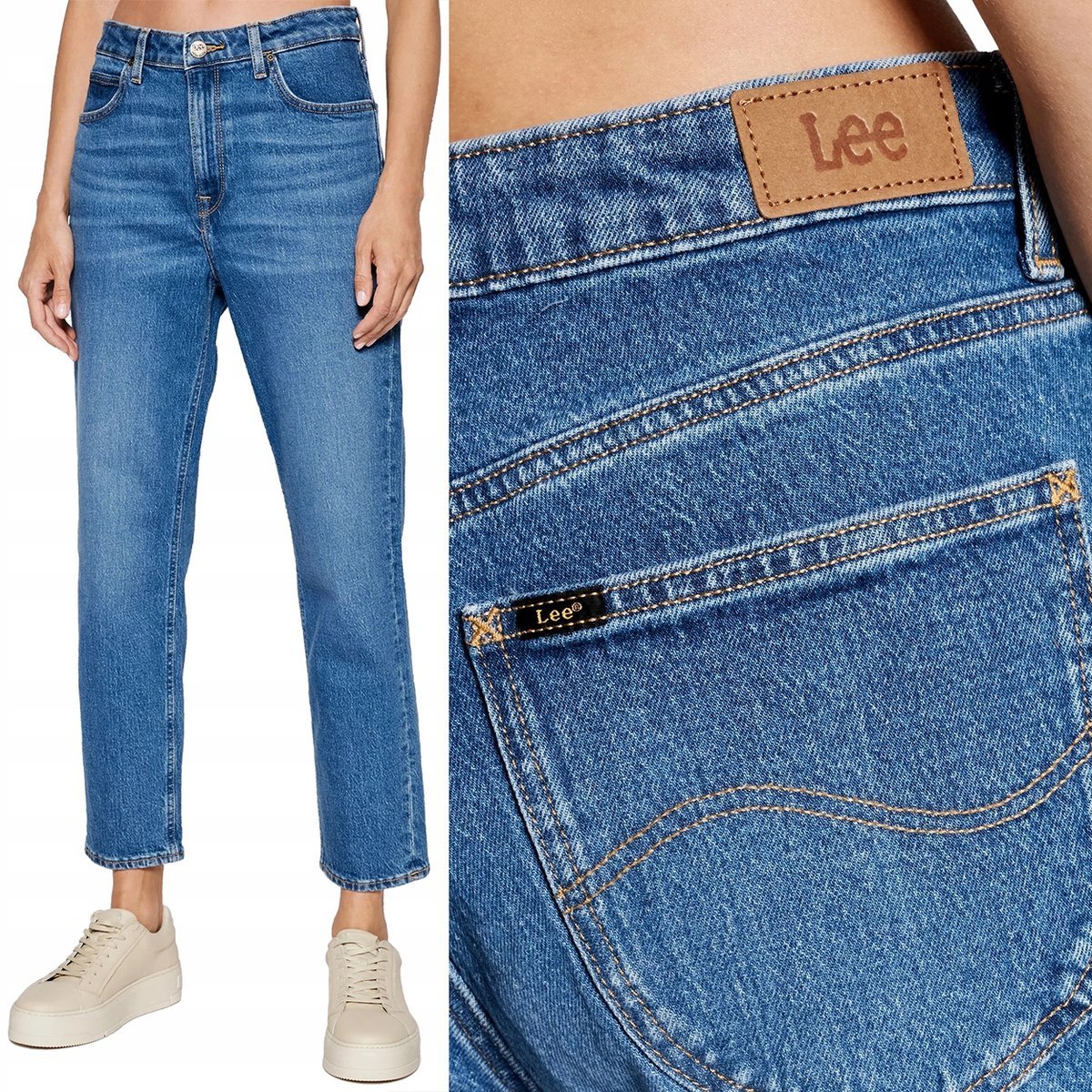 Lee CAROL wysokie proste damskie spodnie jeansowe MOM JEANS 7/8 W31 L33