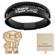 Bransolety męskie - Bransoletka z GRAWEREM męska skórzana CZARNA stal - miniaturka - grafika 1