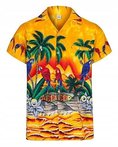 KOSZULA HAWAJSKA MĘSKA KRÓTKI RĘKAW PAPUGA PALMA DLA MĘŻCZYZNY do domu