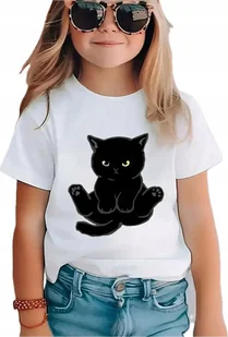 KOSZULKA DZIEWCZĘCA BAWEŁNIANA KOTEK krótki rękaw biała 146-152 - Koszulki dla dziewczynek - miniaturka - grafika 1