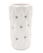 Wazony i flakony - Wazon na kwiaty biały z kryształkami glamour okrągły pikowany 24 cm ceramiczny - miniaturka - grafika 1