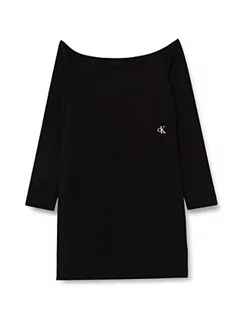 Sukienki - Calvin Klein Damska sukienka Bardot Bodycon, Ck Black, 4XL, Ck czarny, 4XL - grafika 1