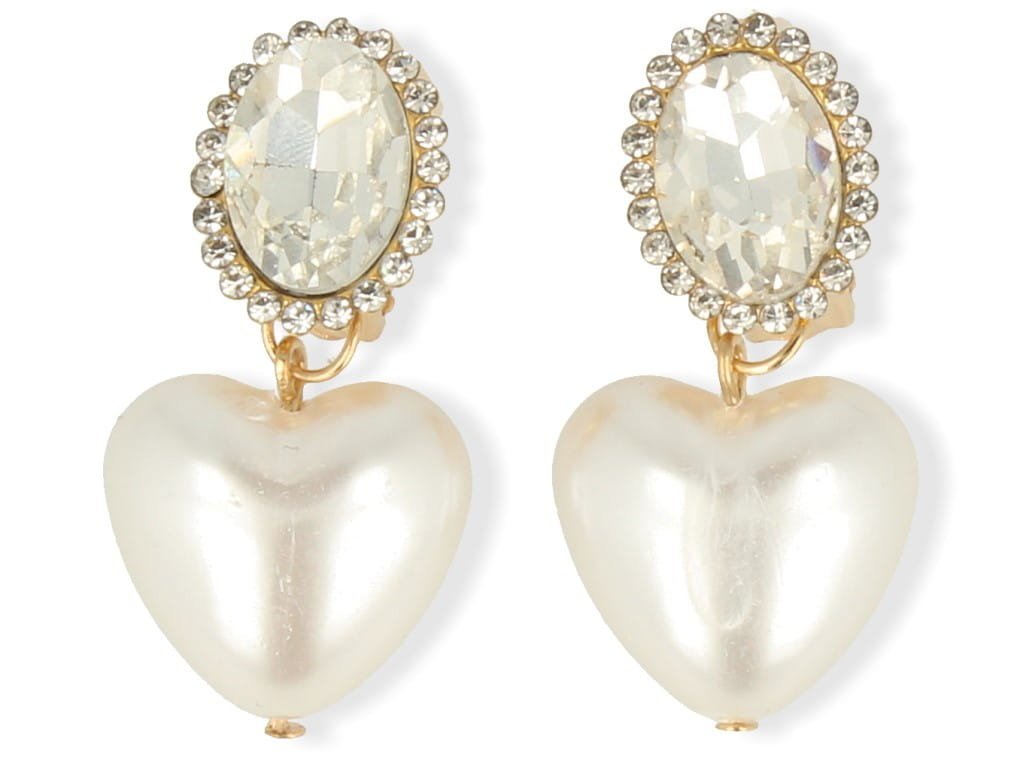 Klipsy do uszu perłowe serduszka złote wiszące