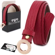 Paski - Skórzany pasek damski do spodni sukienki czerwona skóra nat 1,8 cm Beltimore O15 czerwony r.110-125 cm - miniaturka - grafika 1