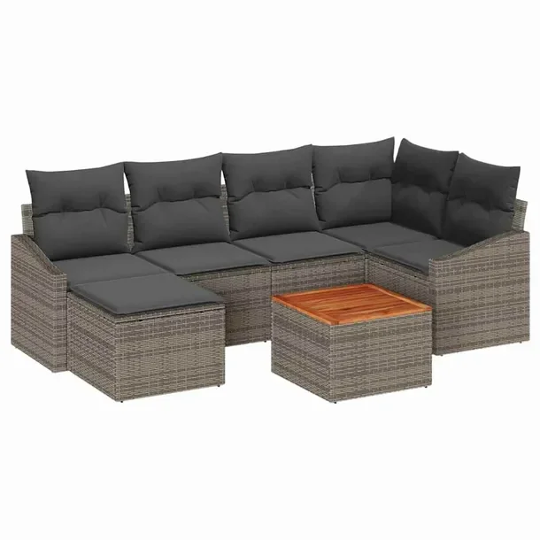 Zestaw Lounge do Ogrodu z Polirattanu i Drewna Akacjowego, Szary, 55x55x37