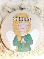 Ikony i obrazy sakralne - obrazek Anioł Stróż z wiankiem komunijnym, pamiątka I Komunii dla dziewczynki - miniaturka - grafika 1