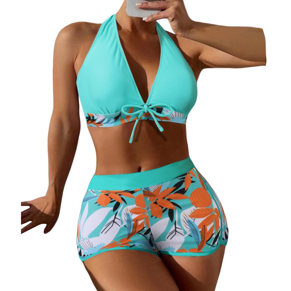 Strój Kąpielowy Bikini Spodenki Dwuczęściowy Kostium Wysoki Stan Wiązany Xl Turkus
