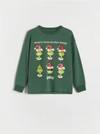 Bluzki dla chłopców - Reserved - Świąteczny longsleeve Grinch - ciemnozielony - miniaturka - grafika 1