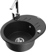 Zlewozmywaki z baterią - Mexen Kevin zlewozmywak granitowy 1-komorowy z ociekaczem i baterią kuchenną Rita, czarny/srebrny - 6517-73-670300-00 - miniaturka - grafika 1