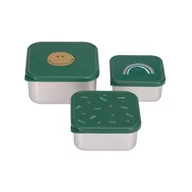 Zestawy naczyń dla dzieci - Lassig, Happy Rascals Smile, Pojemnik na przekąski snackbox ze stali nierdzewnej, 3 sztuki, zielony - miniaturka - grafika 1
