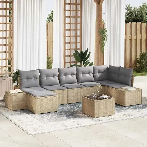 Zestaw Sofa Narożna Ogrodowa z Polirattanu, Beżowa, 8 Elementów
