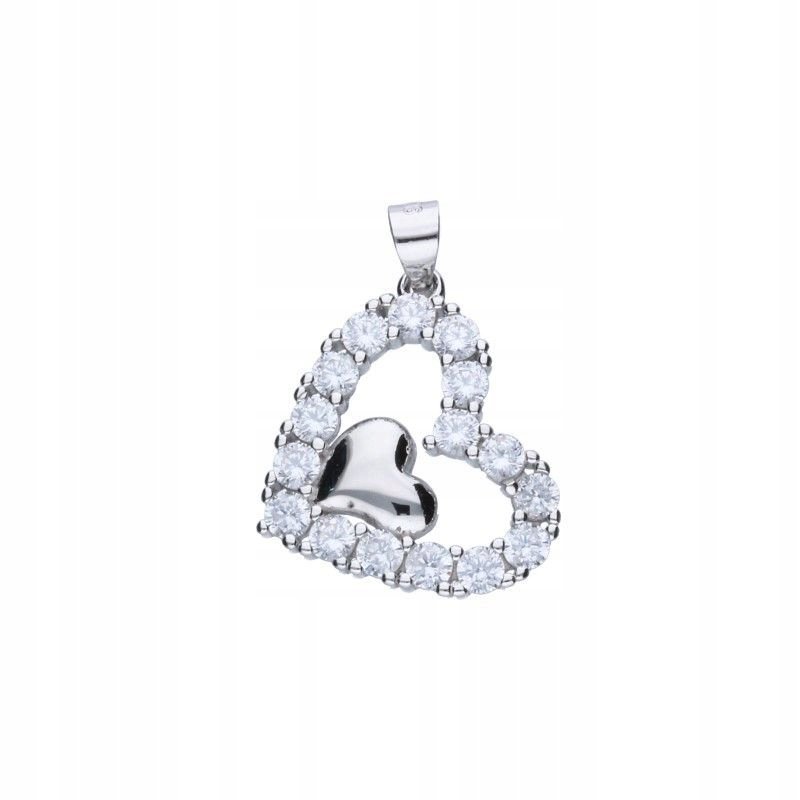 Ażurowa zawieszka serce, srebro próby 925, rodowane cyrkonie, 18x21mm 2.71g