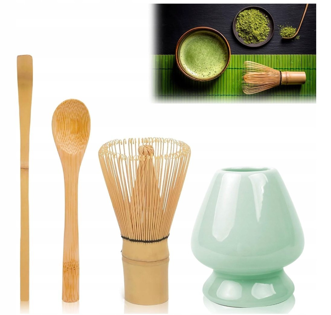 ZESTAW DO MATCHY MIOTEŁKA ŁYŻECZKA CERAMICZNY UCHWYT 4 CZĘŚCIOWY MATCHA 4PC