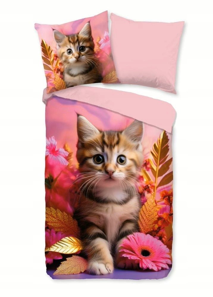 Pościel dla dziecka różowa Kot kotek bawełniana 135x200 140x200