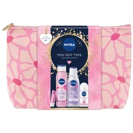 Zestawy kosmetyków damskich - Zestaw Nivea You Got This, żel pod prysznic, 300 ml + płyn micelarny, 200 ml + antyperspirant roll-on, 50 ml + pomadka, 1 sztuka + kosmetyczka gratis - miniaturka - grafika 1