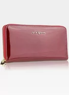 Portfele - PORTFEL DAMSKI SKÓRZANY LAKIEROWANY STEVENS RFID Czerwona Błyskotka - Czerwone Liście - miniaturka - grafika 1