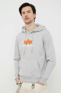 Alpha Industries bluza męska kolor szary z kapturem z nadrukiem - Bluzy męskie - miniaturka - grafika 1