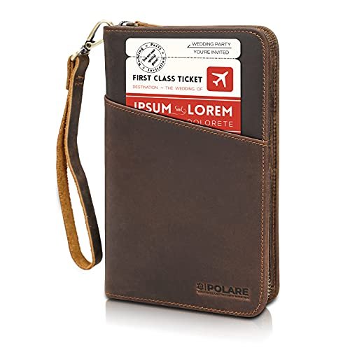 Polare Etui na paszport ze skóry licowej dla mężczyzn i kobiet blokujący RFID rodzinny portfel podróżny pomieści 6 paszportów, ciemnobrązowy, S, retro