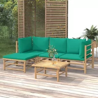Meble ogrodowe - 5-cz. zestaw mebli do ogrodu, zielone poduszki, bambusowy vidaXL - miniaturka - grafika 1