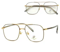 Okulary korekcyjne, oprawki, szkła - Pilotki Złoto-czarne druciane okulary zerówki filtr Blue Light do komputera 25108C ze skazą - miniaturka - grafika 1