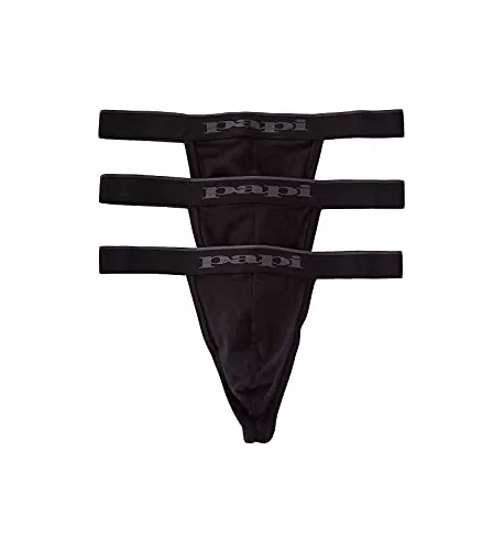 Papi Męskie 3-pak premium modne bawełniane aktywne rozciągliwe stringi, Czarny, XL