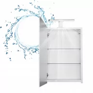 Szafki łazienkowe - Szafka Biała Łazienkowa Wisząca z Lustrem 50 x 60 cm Lampka Oświetlenie LED - miniaturka - grafika 1
