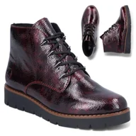 Botki damskie - Botki Damskie 39 RIEKER Wygodne Lakierowane Trzewiki Platforma Bordowe - miniaturka - grafika 1