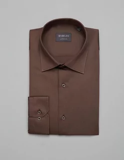Koszule męskie - koszula simeria 00379 długi rękaw brąz classic fit - grafika 1