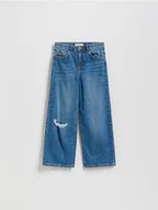 Spodnie i spodenki dla dziewczynek - Reserved - Jeansy wide leg z przetarciem - niebieski - miniaturka - grafika 1