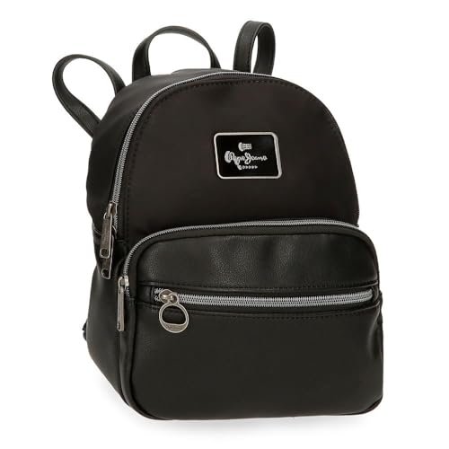 Pepe Jeans Christine Plecak na co dzień Czarny 20x25,5x10 cm Poliester z Detalami ze sztucznej skóry by Joumma Bags, Czarny (Black), Talla única, plecak na co dzień