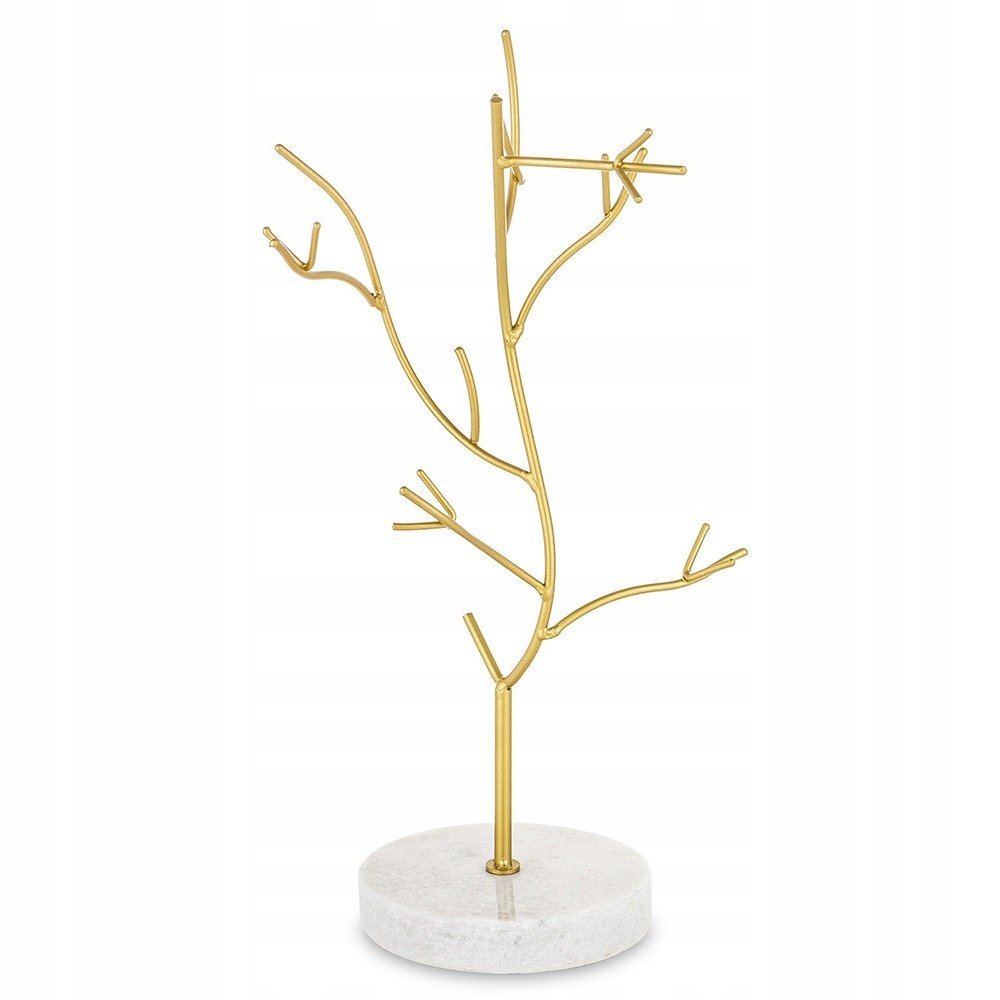 DRZEWKO STOJAK NA BIŻUTERIĘ Z MARMUROWĄ PODSTAWĄ ZŁOTY BIAŁY SZARY