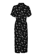Sukienki - VERO MODA Damska sukienka Vmeasy Joy S/S Long Shirt Dress WVN Ga midi, Czarny/Aop: ann, S - miniaturka - grafika 1