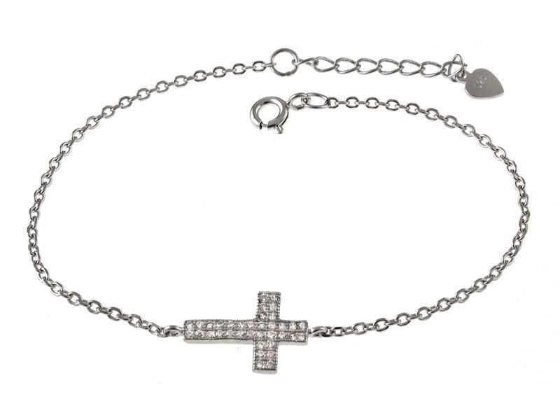 BRANSOLETA SREBRNA KRZYŻ Z CYRKONIAMI b0749 - 1,7g.