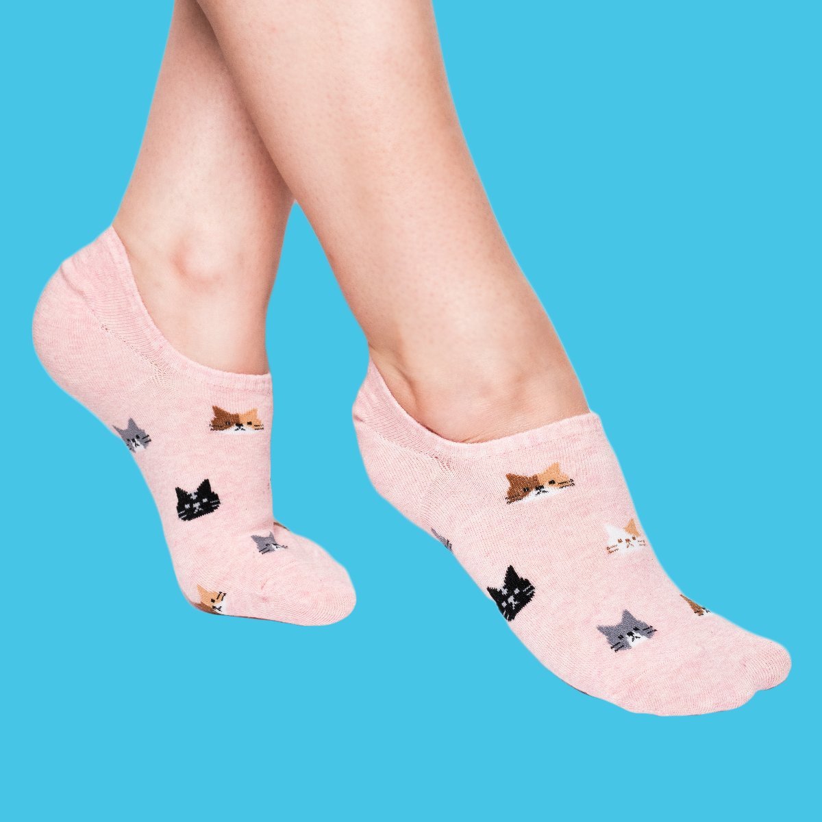 Krótkie Skarpetki Damskie Koty - Silikon Na Pięcie, Bawełna, Rozmiar Uniwersalny