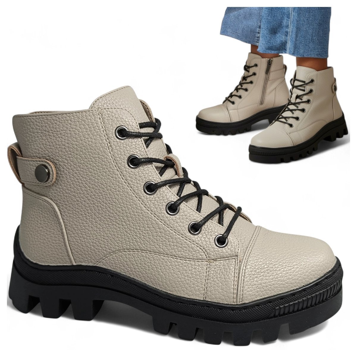 Botki Damskie Jesienne Eleganckie Wsuwane Ciepłe Trzewiki Modne Potocki 37