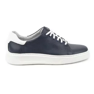 Buty męskie skórzane 930K granatowe z białym spodem - KOMODO - Mokasyny męskie - miniaturka - grafika 1
